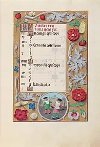 Hours of Queen Isabella the Catholic, Queen of Spain:  Fol. 11r, October by Master of the First Prayerbook of Maximillian (Flemish, c. 1444–1519)