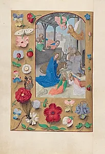 Hours of Queen Isabella the Catholic, Queen of Spain:  Fol. 126v, Nativity by Master of the First Prayerbook of Maximillian (Flemish, c. 1444–1519)