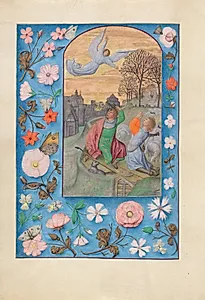 Hours of Queen Isabella the Catholic, Queen of Spain:  Fol. 131v, Annunciation to the Shepherds by Master of the First Prayerbook of Maximillian (Flemish, c. 1444–1519)