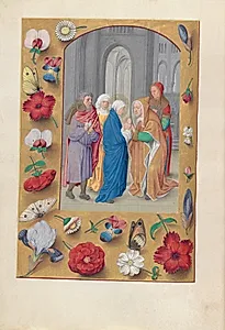 Hours of Queen Isabella the Catholic, Queen of Spain:  Fol. 141v, Presentation in the Temple by Master of the First Prayerbook of Maximillian (Flemish, c. 1444–1519)