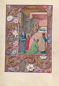Hours of Queen Isabella the Catholic, Queen of Spain:  Fol. 154v, Death of the Virgin by Master of the First Prayerbook of Maximillian (Flemish, c. 1444–1519)