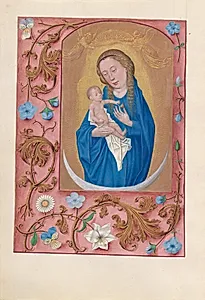 Hours of Queen Isabella the Catholic, Queen of Spain:  Fol. 159v, Woman Clothed in the Sun by Master of the First Prayerbook of Maximillian (Flemish, c. 1444–1519)
