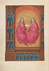 Hours of Queen Isabella the Catholic, Queen of Spain:  Fol. 17v, The Trinity by Master of the First Prayerbook of Maximillian (Flemish, c. 1444–1519)