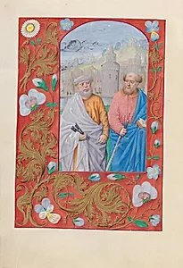 Hours of Queen Isabella the Catholic, Queen of Spain:  Fol. 173v, Saints Peter & Paul by Master of the First Prayerbook of Maximillian (Flemish, c. 1444–1519)