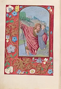 Hours of Queen Isabella the Catholic, Queen of Spain:  Fol. 179v, St. Christopher by Master of the First Prayerbook of Maximillian (Flemish, c. 1444–1519)
