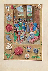 Hours of Queen Isabella the Catholic, Queen of Spain:  Fol. 195v, St. Suzanne by Master of the First Prayerbook of Maximillian (Flemish, c. 1444–1519)