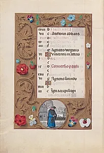 Hours of Queen Isabella the Catholic, Queen of Spain:  Fol. 2v, January - Snow Landscape by Master of the First Prayerbook of Maximillian (Flemish, c. 1444–1519)