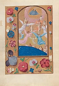 Hours of Queen Isabella the Catholic, Queen of Spain:  Fol. 24v, Souls of the Saved Brought to Heaven by Master of the First Prayerbook of Maximillian (Flemish, c. 1444–1519)