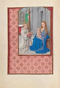 Hours of Queen Isabella the Catholic, Queen of Spain:  Fol. 267v, Vision of St. Bernard by Master of the First Prayerbook of Maximillian (Flemish, c. 1444–1519)