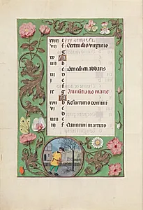 Hours of Queen Isabella the Catholic, Queen of Spain:  Fol. 4v, March by Master of the First Prayerbook of Maximillian (Flemish, c. 1444–1519)
