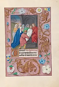Hours of Queen Isabella the Catholic, Queen of Spain:  Fol. 77r, Entombment by Master of the First Prayerbook of Maximillian (Flemish, c. 1444–1519)