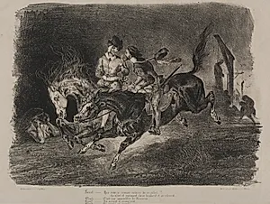 Illustrations for Faust: Faust and Méphistophélés horse riding on the Sabbath by Eugène Delacroix (French, 1798–1863)