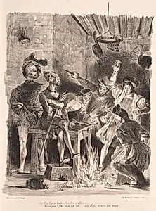 Illustrations for Faust:  Méphistophélés in the tavern of the students by Eugène Delacroix (French, 1798–1863)