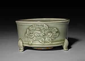Incense Burner in Form of Archaic Lian with Peonies in Relief by Unknown Artist