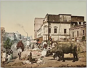India. Calcutta. Harrison Road I with Group of Jogees, after photo by Dr. Kurt Boeck by Photoglob Co. (Zurich, active c. 1890–1910)