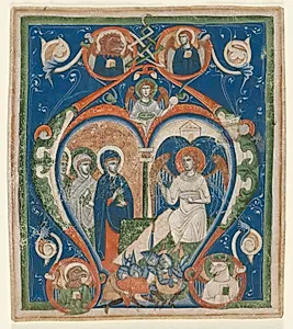 Initial A[ngelus Domini descendit] from an Antiphonary: The Three Marys at the Tomb by Unknown Artist