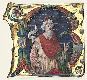 Initial R from a Choral Book with King David(?) by Guglielmo Giraldi del Magri [or del Magro] (Italian)