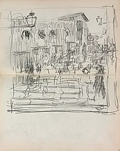 Italian Sketchbook: Bridge with Figures (page 93 & 94) by Maurice Prendergast (American, 1858–1924)