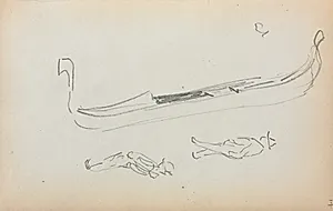 Italian Sketchbook: Gondola and Two Gondoliers (page 14) by Maurice Prendergast (American, 1858–1924)