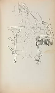 Italian Sketchbook: Seated Woman Sewing (page 153) by Maurice Prendergast (American, 1858–1924)