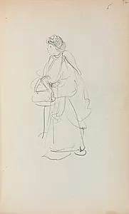 Italian Sketchbook: Standing Woman Holding a Satchel (page 56) by Maurice Prendergast (American, 1858–1924)