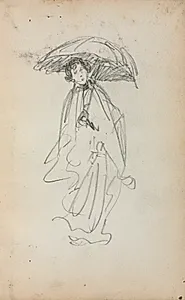 Italian Sketchbook: Standing Woman with Parasol (page 259) by Maurice Prendergast (American, 1858–1924)