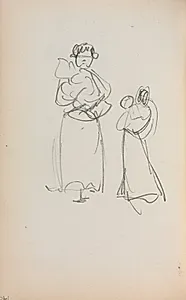 Italian Sketchbook: Two Standing Women holding Infants (page 140) by Maurice Prendergast (American, 1858–1924)