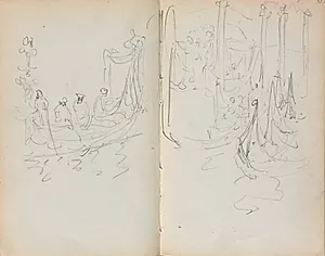 Italian Sketchbook: Venetian Harbor View (page 31 & 32) by Maurice Prendergast (American, 1858–1924)