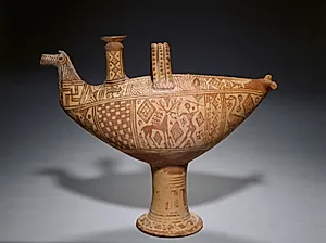 Italo-Geometric Bird Askos (Oil Vessel): Hunter (Herakles?) and Stag by Bisenzio Class