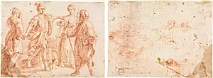 Jacob and Laban with Rachel and Leah (recto); Sketch of Two Men and Other Various Figures (verso) by Unknown Artist