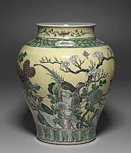 Jar with Flowers, Rocks and Pheasants by Unknown Artist
