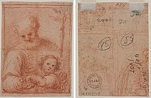 Joseph and Child (recto); Fragment of Two Figures (verso) by Unknown Artist