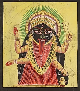 Kali Enshrined (verso), from a Kalighat album by Unknown Artist