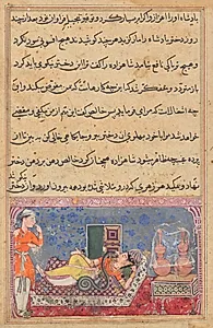 Khalis repays the prince for his kindness by changing into a snake and sucking the poison from the king’s daughter, from a Tuti-nama (Tales of a Parrot): Eighteenth Night by Unknown Artist