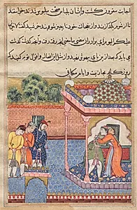 Khurshid reunited with her husband Utarid, from a Tuti-nama (Tales of a Parrot): Thirty-second Night by Unknown Artist