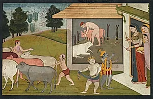 Krishna and Balarama Taking the Cattle Out to Graze, from a Bhagavata Purana by Unknown Artist