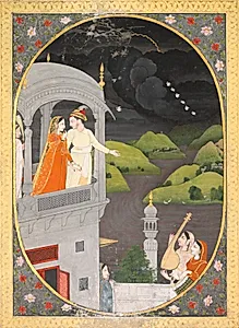 Krishna and Radha Watching Rain Clouds: The Month of Bhadon from Baramasa series by Unknown Artist