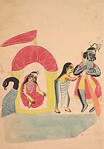 Krishna Ferrying Radha Across the Yamuna River by Unknown Artist