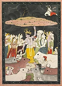 Krishna Lifting Mount Govardhan by Unknown Artist