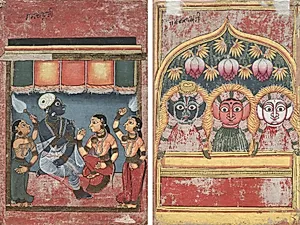 Krishna with Radha and Two Attendants (recto); Jagannath, Subhadra and Balarama in an Arch (verso) by Unknown Artist