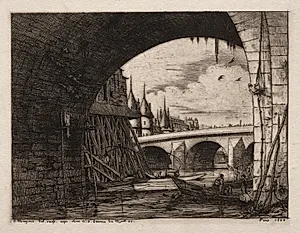 L'arch du Pont Notre Dame, Paris by Charles Meryon (French, 1821–1868)
