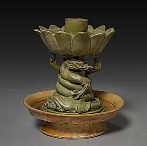 Lamp Stand with Coiling Dragons and Lotus Design by Unknown Artist