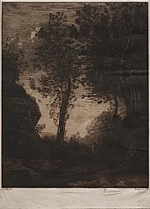Landscape: Sunset, after Corot by Félix Bracquemond (French, 1833–1914)