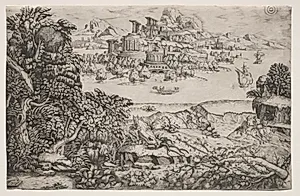 Landscape with a Temple above a Lake by Monogrammist HI (Italian)