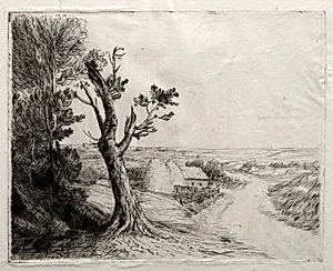 Landscape with Strawstacks by Alphonse Legros (French, 1837–1911)