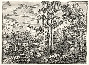 Landscape with the Town on a River and the Cottage between Trees