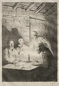 Le Souper chez misère by Alphonse Legros (French, 1837–1911)