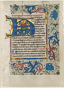Leaf Excised from a Book of Hours: Decorated Initial H by Masters of the Zwolle Bible (Netherlandish)