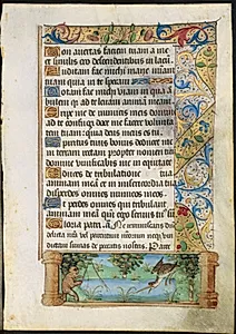 Leaf from a Book of Hours: Ape Fishing (verso) by Unknown Artist