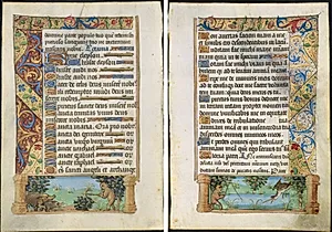 Leaf from a Book of Hours: Ape Hunting Wild Boars (recto) and Ape Fishing (verso)  by Unknown Artist